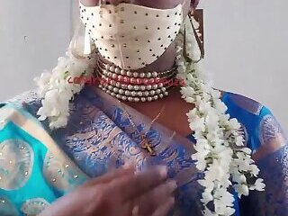 Indian beautiful crossdresser model in blue saree