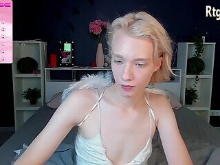 slim blonde teen shemale from Estonia teases on webcam