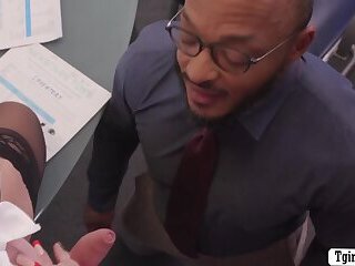 Transgender boss lets her black worker fuck her ass in office