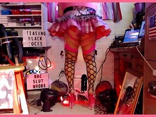 Slow QOS panties striptease in 9" BBC SLUT platform stiltto heels to tease BB12"NCs